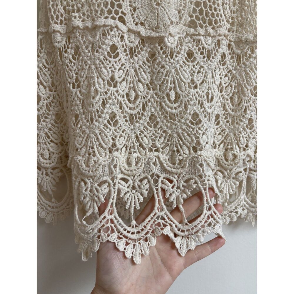 Debut Cream Lace Crochet Tank M L Vtg Floral Overlay Boho Resort Swim Cover Y2K - Picture 4 of 9